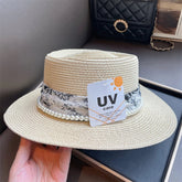 La boutique du chapeau Beige / One Size Chapeau de paille à dessus plat