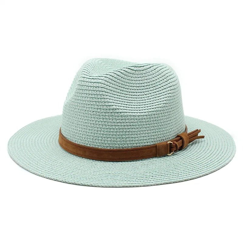 La boutique du chapeau Bleu clair / 59-60CM Chapeau Panama sangle en cuir