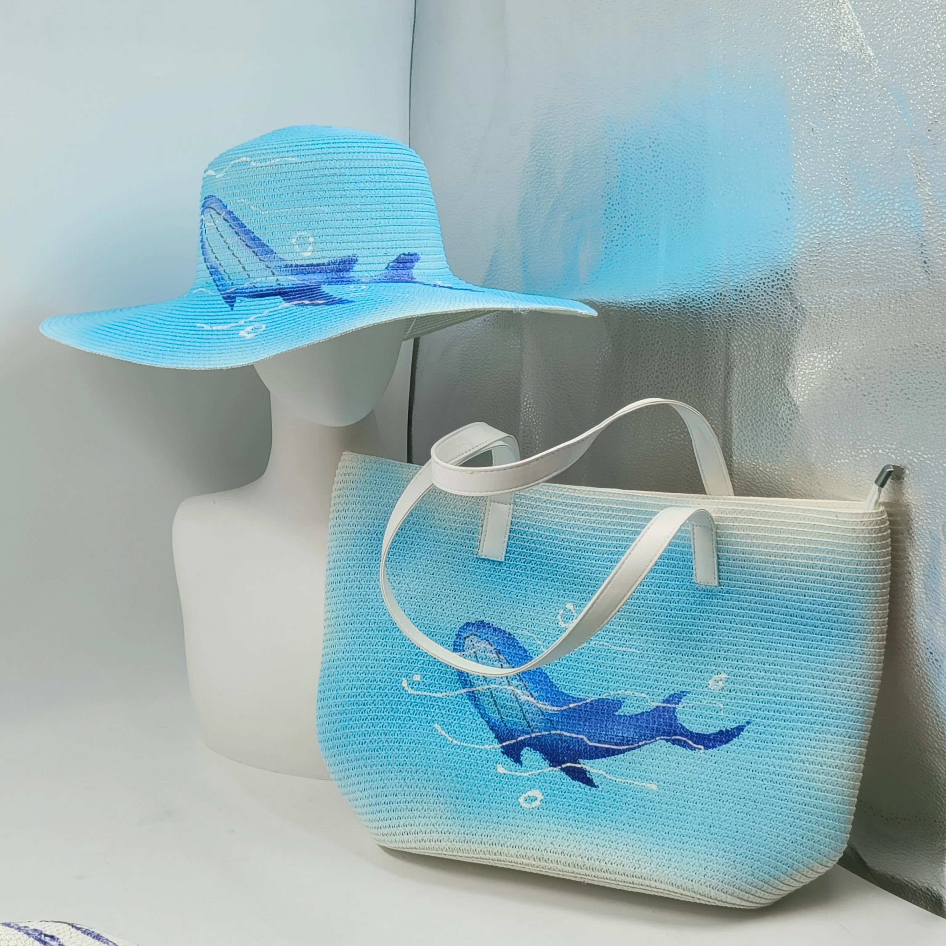 La boutique du chapeau Bleu / M 56-58 Chapeau de paille bleu et sac assorti