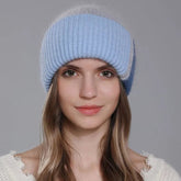 La boutique du chapeau bonnet Bleu/gris / Ajustable (du 54 au 59) Bonnet en angora pour femme : douceur exceptionnelle