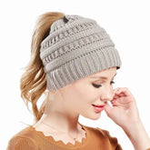 La boutique du chapeau bonnet Gris / Ajustable (du 54 au 59) Bonnet tricoté pour queue de cheval