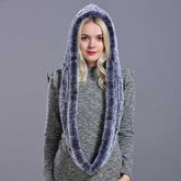 La boutique du chapeau bonnet Gris Capuche écharpe en fourrure de lapin