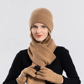 La boutique du chapeau bonnet Kaki / Ajustable (du 54 au 59) Ensemble bonnet écharpe et gants en acrylique