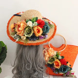 La boutique du chapeau Fourre-tout en rotin multicolore avec fleurs artificielles et chapeau