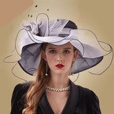 La boutique du chapeau Noir/blanc / M (56-58CM) Chapeau avec plumes et fleur