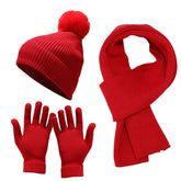 La boutique du chapeau Rouge Ensemble gants et écharpes, bonnet en laine épaisse