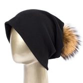 Paris-Chapeau bonnet Noir A Bonnet et pompon multi-couleur