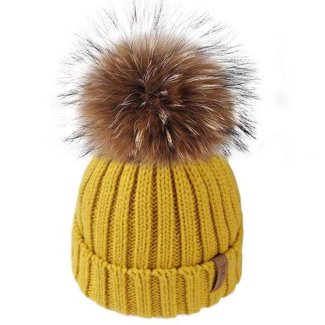 Paris-Chapeau bonnet & skullies Jaune / 4-10 ans Bonnet d'hiver pompon pour enfants de 2 à 7