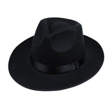 Paris-chapeau fédora Noir Fedora jazz à bord large