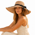 Capeline Femme Grand Bord en Paille — Broderie Sunshine & Nœud Ruban