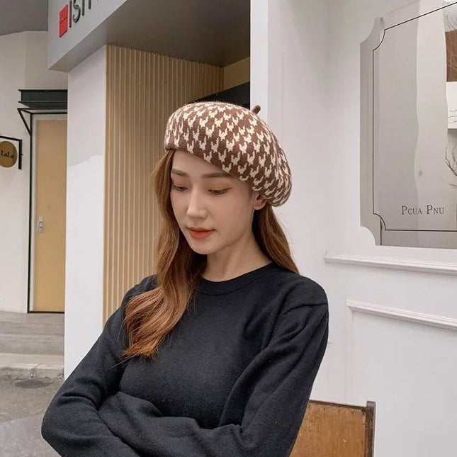 Béret à carreaux femme - Marron - M (56 - 58cm) | La boutique du chapeau