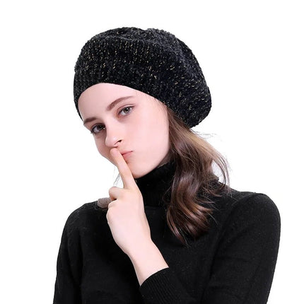 Béret chaud pour femme - Noir/argent - Ajustable (du 54 au 59) | La boutique du chapeau