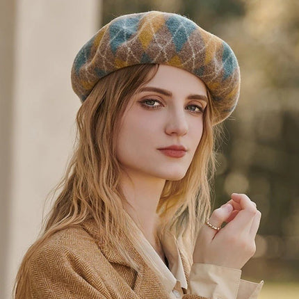 Béret en laine à Carreaux - Jaune - Ajustable (du 54 au 59) | La boutique du chapeau