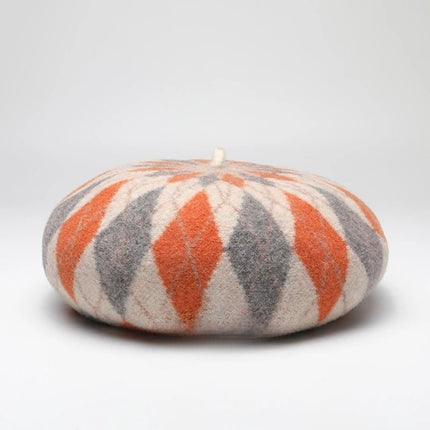 Béret en laine à Carreaux - Orange - Ajustable (du 54 au 59) | La boutique du chapeau