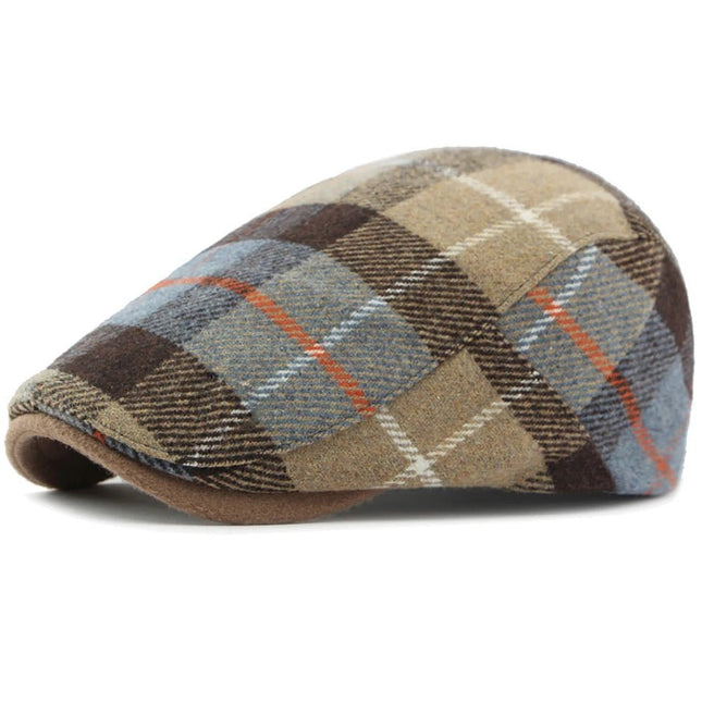 Béret en laine à carreaux - Khaki - Ajustable (du 54 au 59) | La boutique du chapeau
