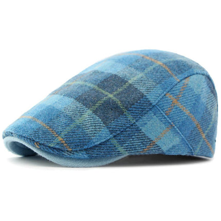 Béret en laine à carreaux - Bleu - Ajustable (du 54 au 59) | La boutique du chapeau