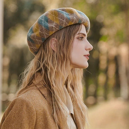 Béret en laine à Carreaux - Jaune - Ajustable (du 54 au 59) | La boutique du chapeau