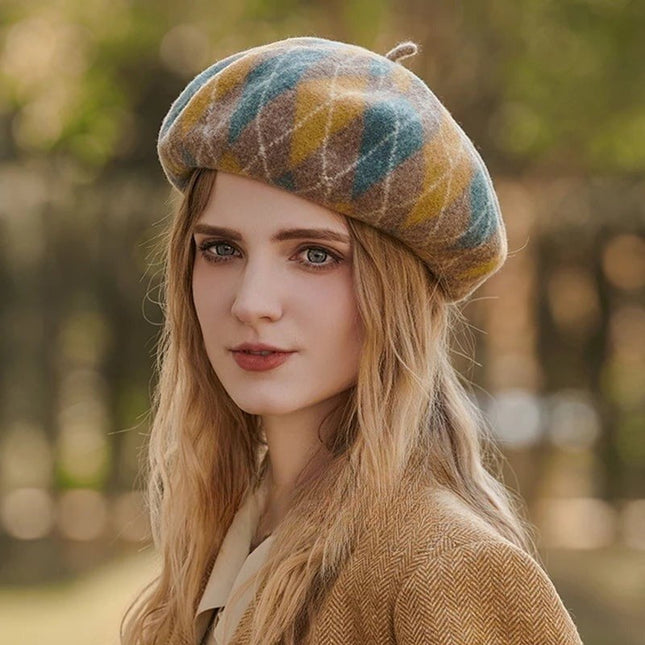 Béret en laine à Carreaux - Jaune - Ajustable (du 54 au 59) | La boutique du chapeau
