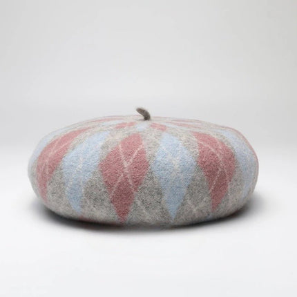 Béret en laine à Carreaux - Rose - Ajustable (du 54 au 59) | La boutique du chapeau