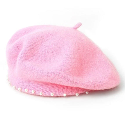 Béret en laine perlé - Rose - Ajustable (du 54 au 59) | La boutique du chapeau