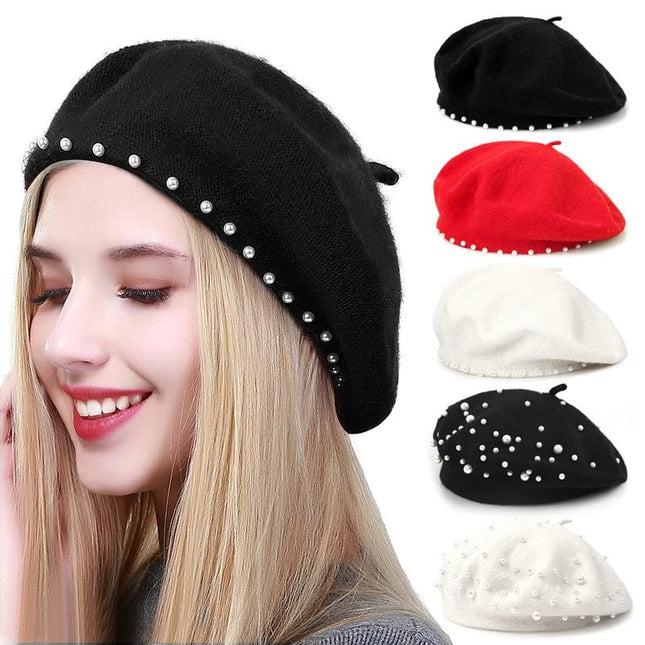 Béret en laine perlé - Noir - Ajustable (du 54 au 59) | La boutique du chapeau