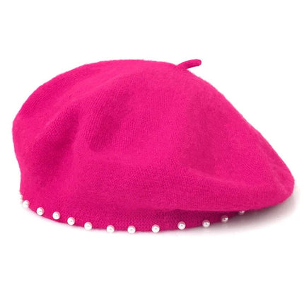 Béret en laine perlé - Rose/rouge - Ajustable (du 54 au 59) | La boutique du chapeau