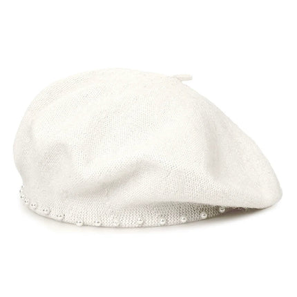 Béret en laine perlé - Blanc 1 - Ajustable (du 54 au 59) | La boutique du chapeau