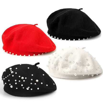 Béret en laine perlé - Noir - Ajustable (du 54 au 59) | La boutique du chapeau