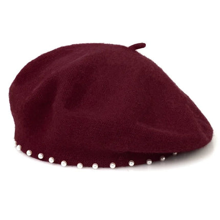 Béret en laine perlé - Bordeau - Ajustable (du 54 au 59) | La boutique du chapeau