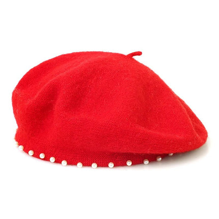 Béret en laine perlé - Rouge - Ajustable (du 54 au 59) | La boutique du chapeau