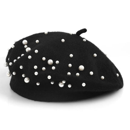 Béret en laine perlé - Noir 1 - Ajustable (du 54 au 59) | La boutique du chapeau