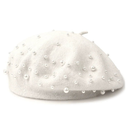 Béret en laine perlé - Blanc - Ajustable (du 54 au 59) | La boutique du chapeau