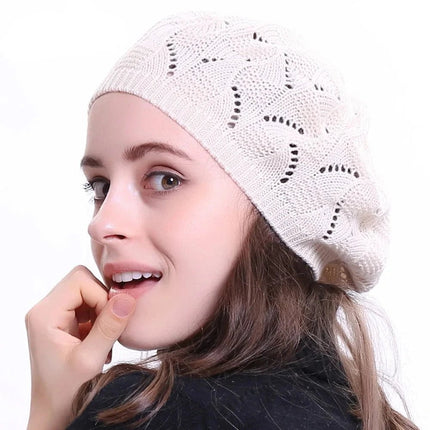 Béret en tricot pour femme - Blanc - Ajustable (du 54 au 59) | La boutique du chapeau