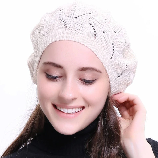 Béret en tricot pour femme - Blanc - Ajustable (du 54 au 59) | La boutique du chapeau