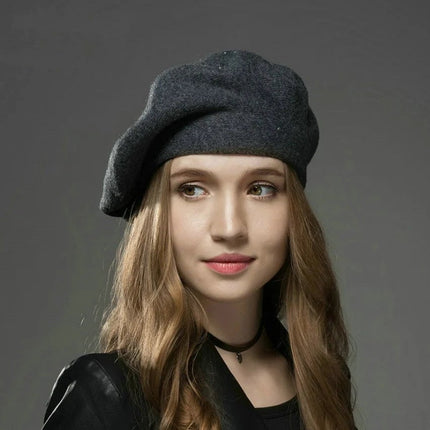 Béret femme en laine et coton - Gris foncé - Ajustable (du 54 au 59) | La boutique du chapeau