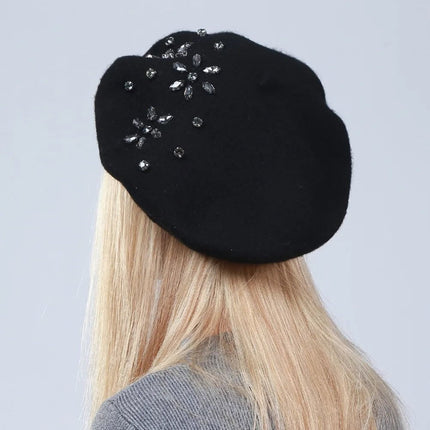 Béret femme en laine et strass - Gris - Ajustable (du 54 au 59) | La boutique du chapeau