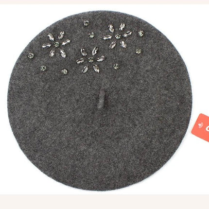 Béret femme en laine et strass - Beige - Ajustable (du 54 au 59) | La boutique du chapeau