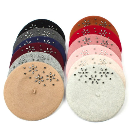 Béret femme en laine et strass - Gris - Ajustable (du 54 au 59) | La boutique du chapeau