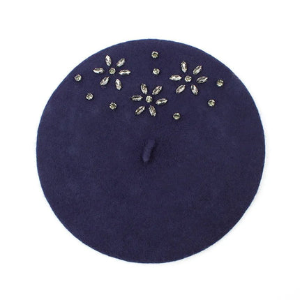 Béret femme en laine et strass - Bleu - Ajustable (du 54 au 59) | La boutique du chapeau