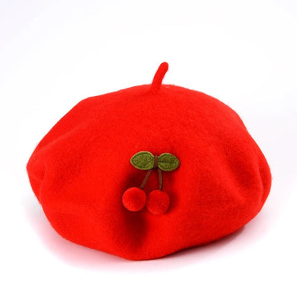 Béret francais - Rouge avec cerise - Ajustable (du 54 au 59) | La boutique du chapeau
