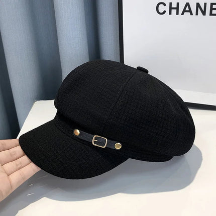 Béret octogonal rétro - Noir - M (56 - 58cm) | La boutique du chapeau