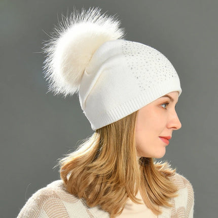Bonnet à pompon pour femme - Blanc - Ajustable (du 54 au 59) | La boutique du chapeau