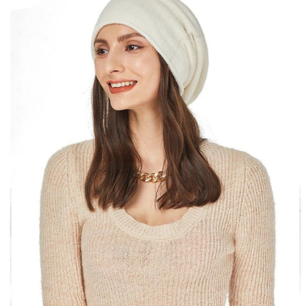 Bonnet ample en cachemire pour femme - Blanc - Ajustable (du 54 au 59) | La boutique du chapeau