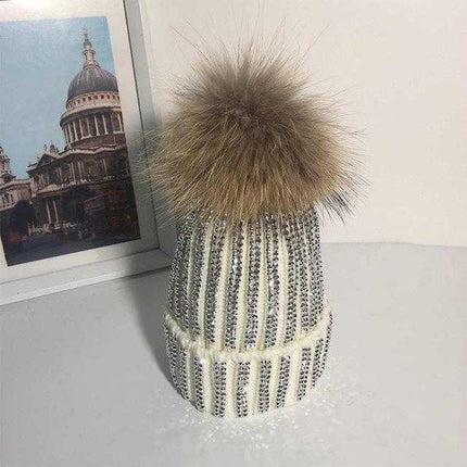Bonnet avec strass et pompon - Blanc - Adulte | La boutique du chapeau