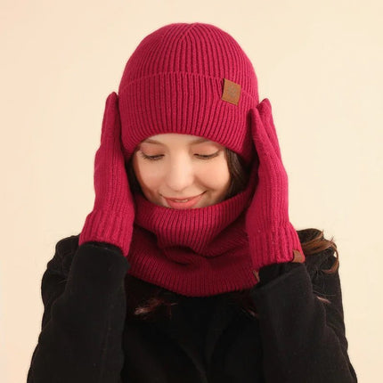 Bonnet cache - cou et gants d'hiver épais et chaud - Violet - Ajustable (du 54 au 59) | La boutique du chapeau