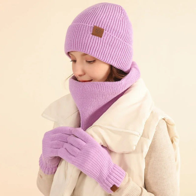 Bonnet cache - cou et gants d'hiver épais et chaud - Violet - Ajustable (du 54 au 59) | La boutique du chapeau