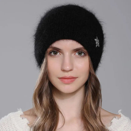 Bonnet double épaisseur en angora - Noir - Ajustable (du 54 au 59) | La boutique du chapeau