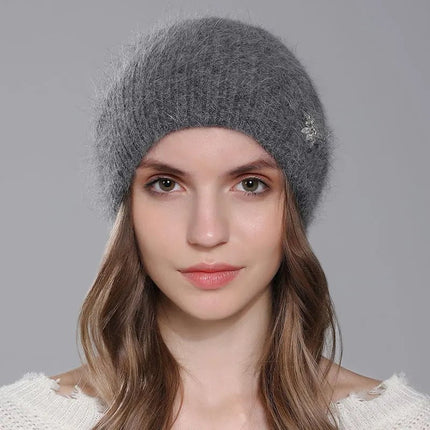 Bonnet double épaisseur en angora - Gris foncé - Ajustable (du 54 au 59) | La boutique du chapeau