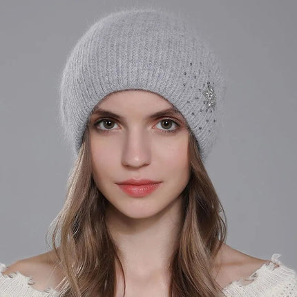 Bonnet double épaisseur en angora - Gris clair - Ajustable (du 54 au 59) | La boutique du chapeau