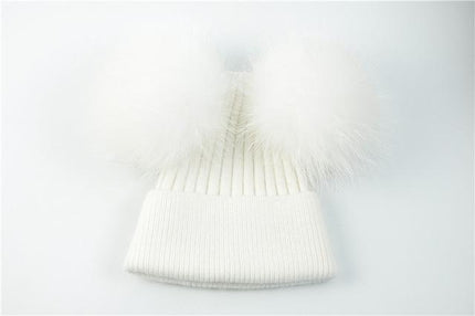 Bonnet double pompons - Blanc - Adulte | La boutique du chapeau